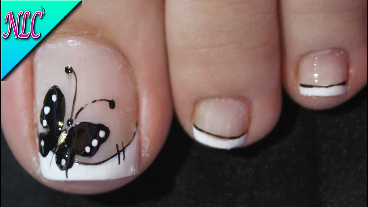 DISEÑO DE UÑAS PARA PIES MARIPOSA Y FRANCÉS PRINCIPIANTES - BUTTERFLY NAIL ART - FRENCH NAIL ART