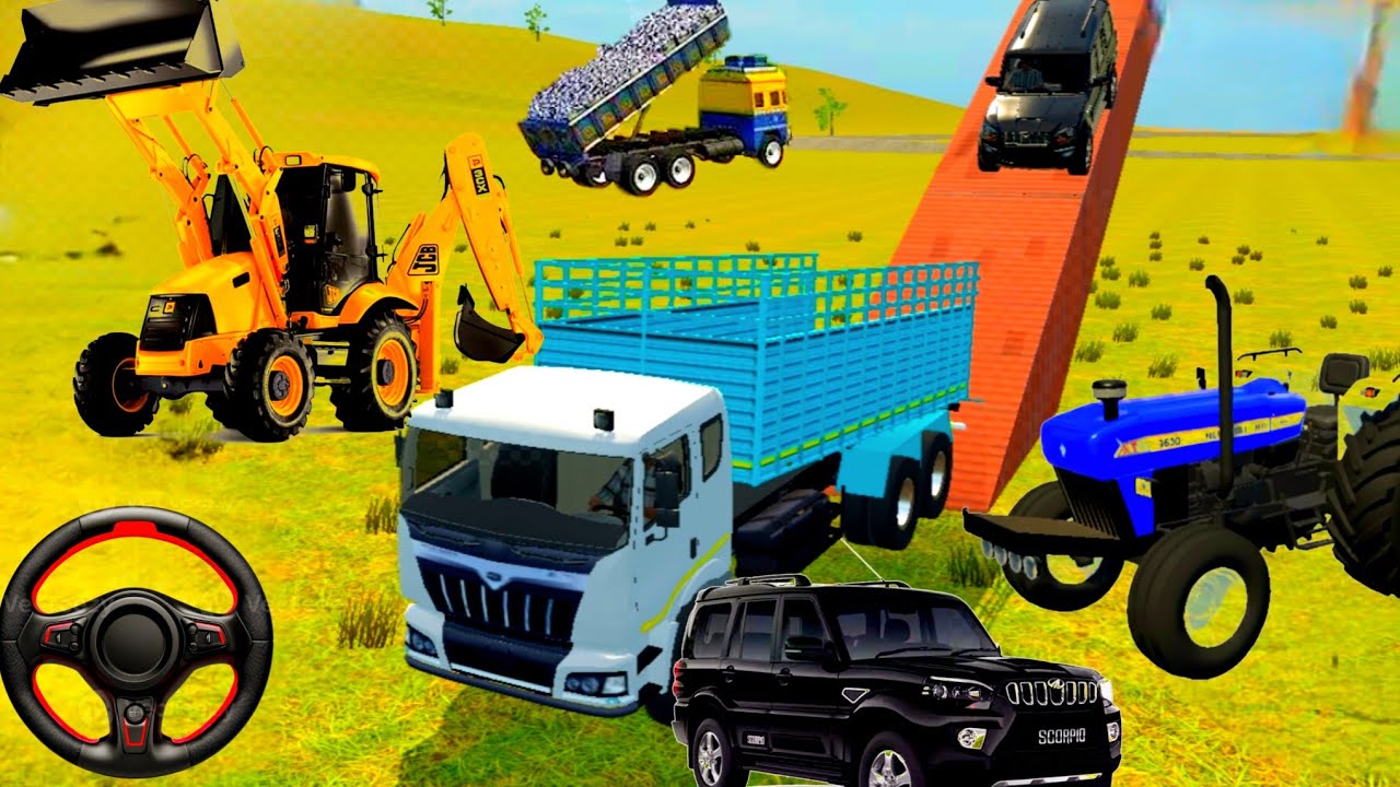 🥰 Black scorpio unloading truck 🚒 (gadi wala game) Android 🎮 JCB tractor #jcb #truck #tractor #2026