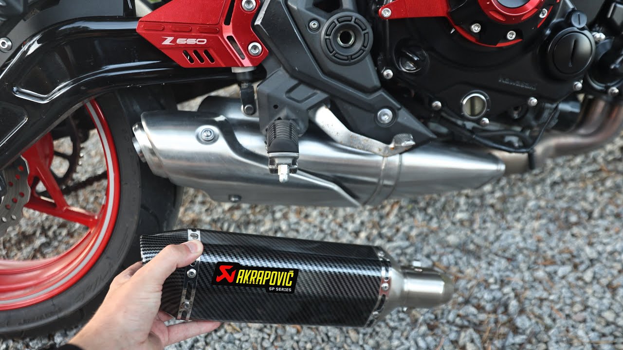 Kawasaki z650 2022 slip on sound test compare stock default vs fake temu akrapovic exhaust