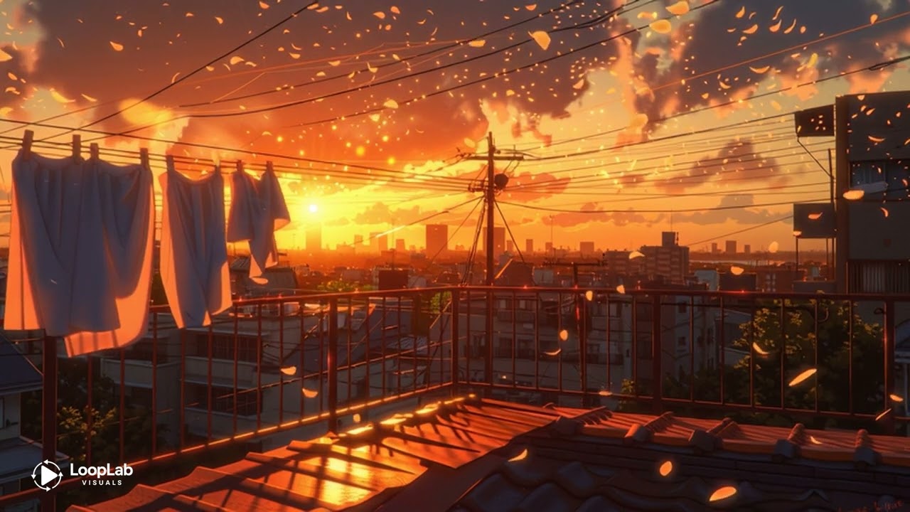 🌇 Anime Rooftop Sunset &ndash; HD Loop with Wind for Emotional Edits