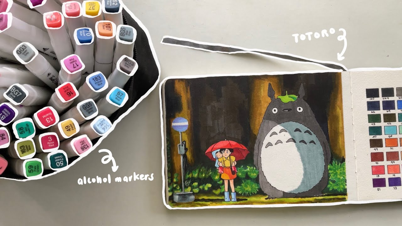 🍃 drawing my neighbor totoro using alcohol markers from shopee | anime series ep. 5