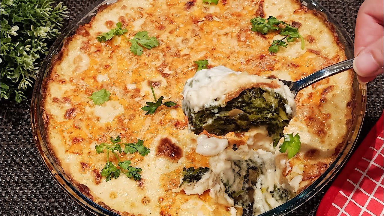 أطعم جراتان سبانخ بالماشروم 🍄🌱 بطريقتى ،إدمان😋)