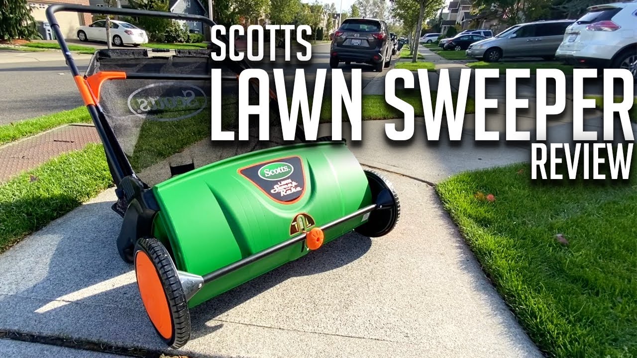 Scotts 26 in. Sweep-It Push Lawn Sweeper Review! Convenient fall lawn maintenance yard tool