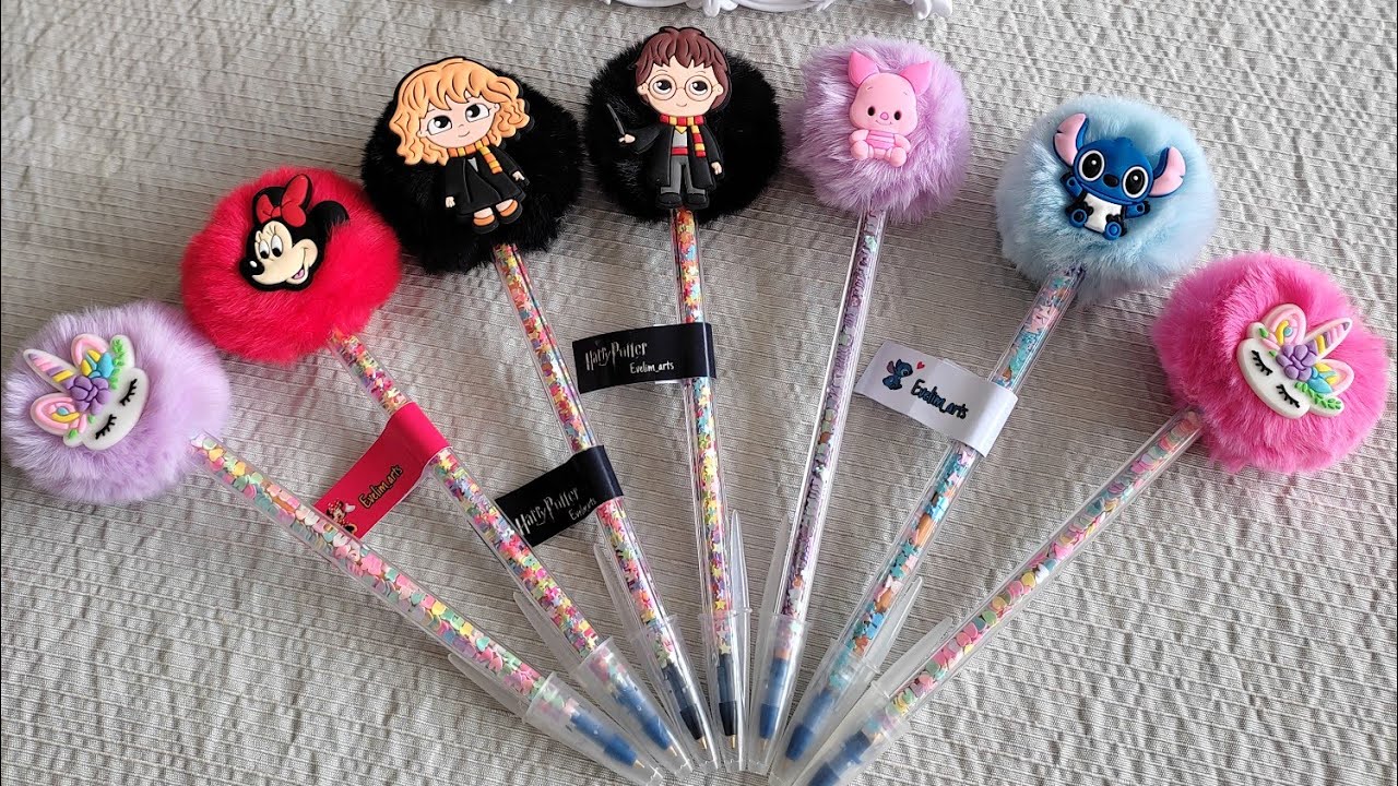 Caneta personalizada decorada com pompom - passo a passo