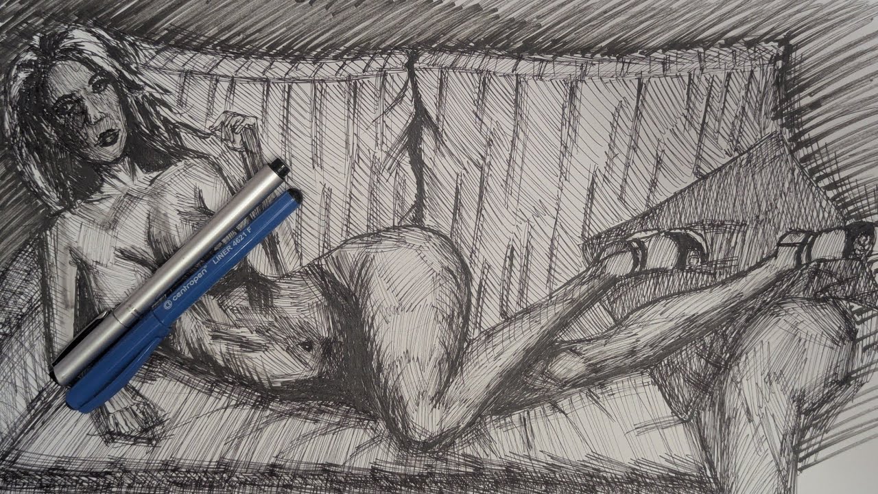 [RealTime] Nude Female Heels Dancer | Ink Liner drawing - Long Video