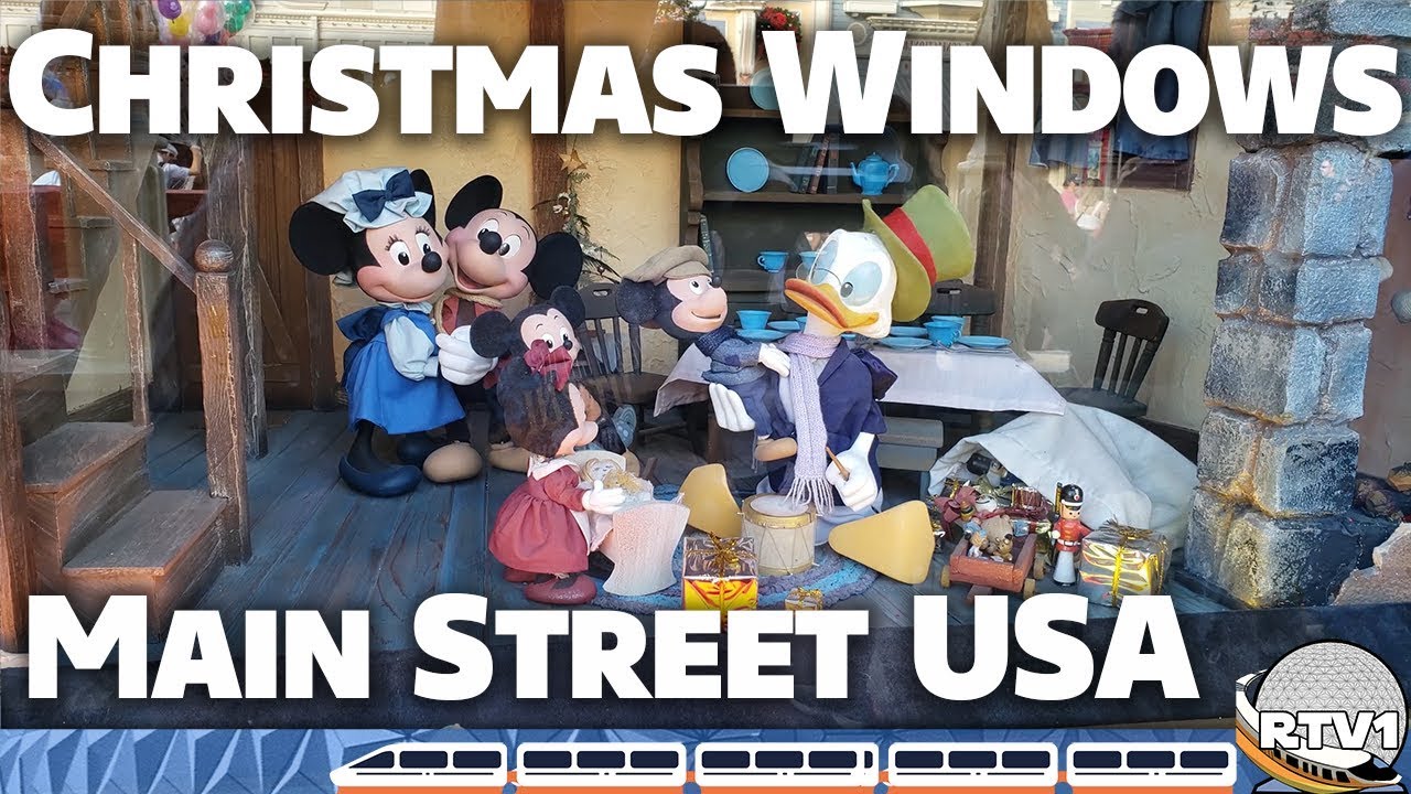 Christmas Windows on Main Street USA in the Magic Kingdom  - 4K 60fps | Walt Disney World