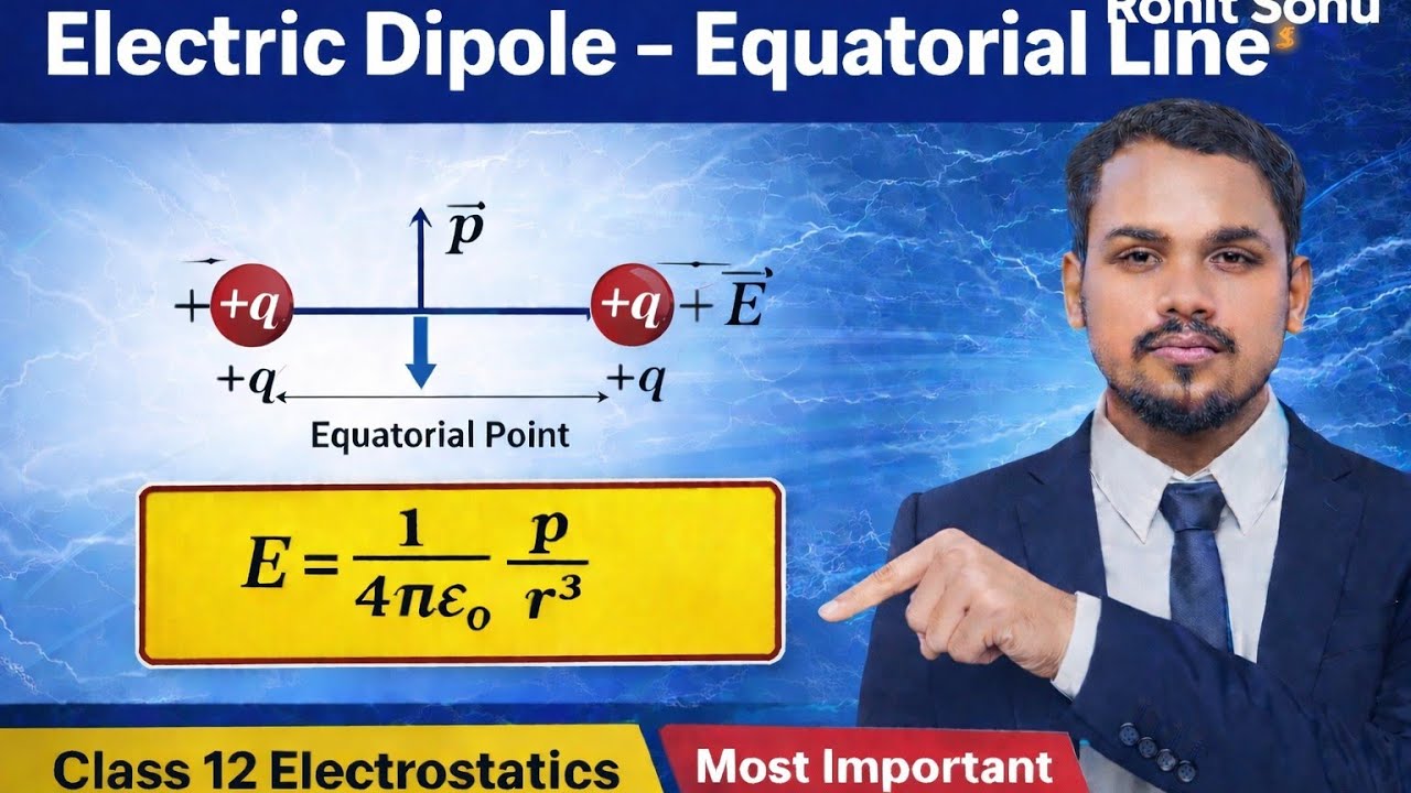 Electric Field Due to Dipole at Equatorial Point | Class 12 Physics | Easy way 🔥 @PhysicsWallah 