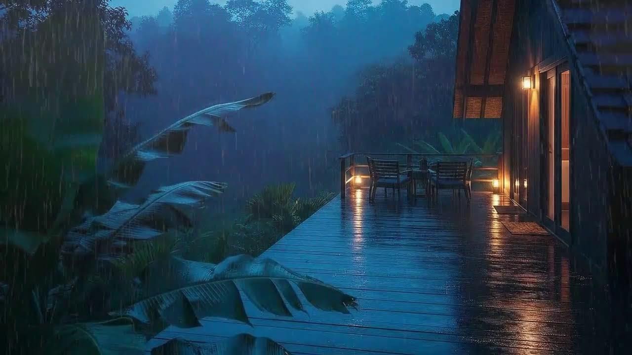 Deep Sleep Tonight with Steady Rainfall and Low Thunder at Cabin Terrace 🌧️