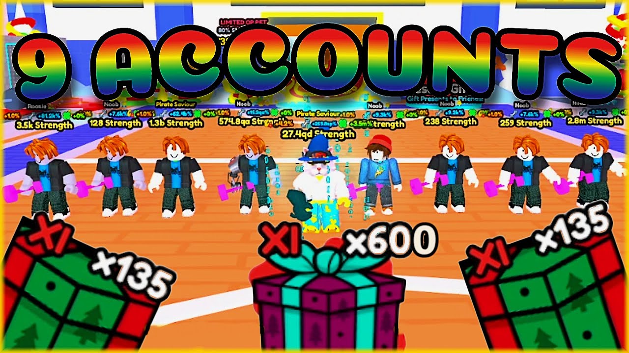 I played Admin Abuse in Arm Wrestilng Simulator with 9 accounts🔥and hatched A LOT of gifts - Roblox