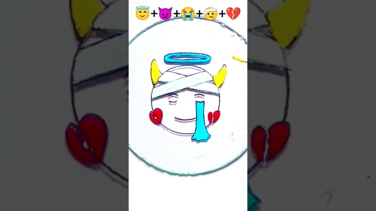 😇+👿+😭+🤕+💔=?Glass painting || Mix emoji in glass l|| creative glass paintiing |l #easy #shorts #short