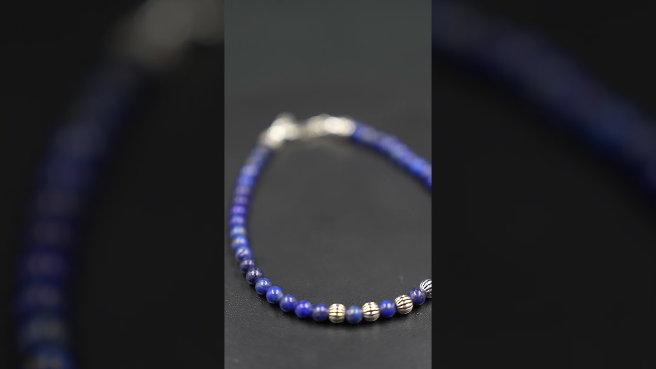 Bracciale Lapislazzuli 4 mm con Accenti in Argento Sterling 925 &ndash; Gioiello Artigianale Unisex Grace