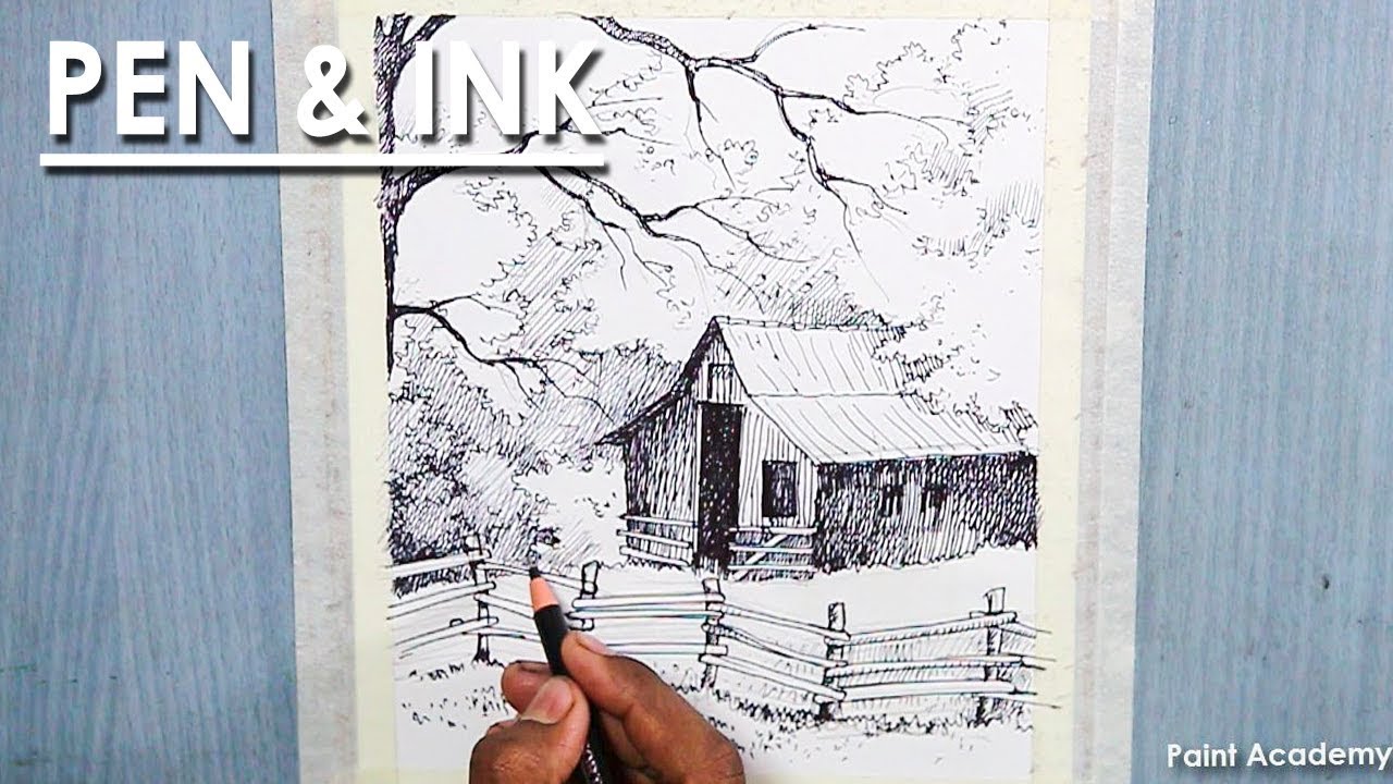 Pen & Ink shading | How to Draw A House Landscape