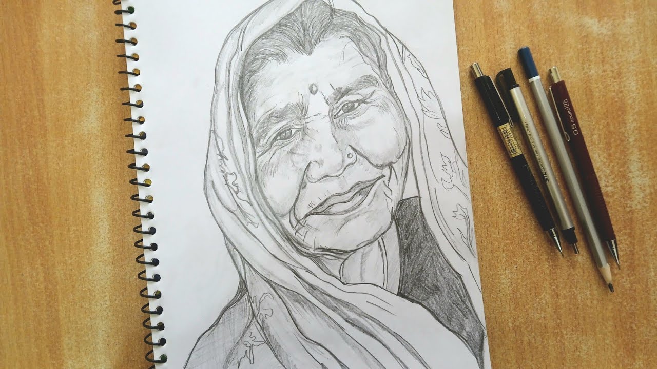 Sketch of My Grandmother (Nani) – An Emotional Tribute #drawing | Muskan Pushkar