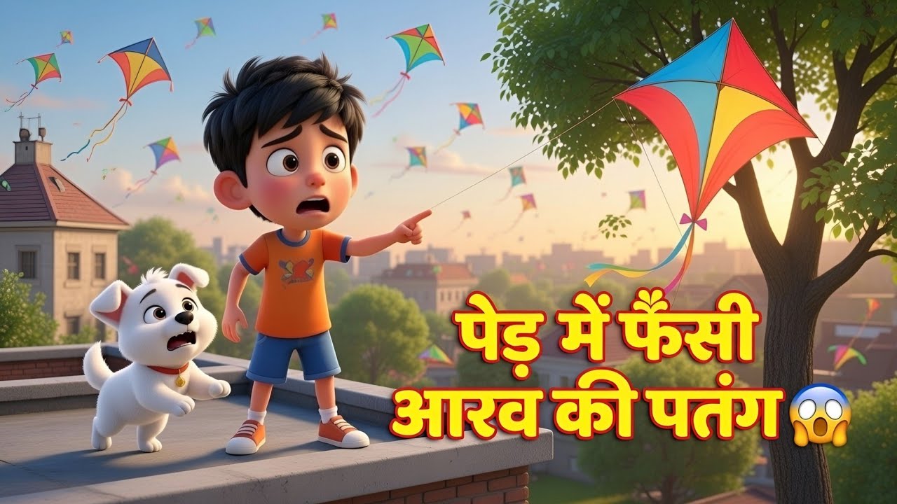 🪁 पेड़ में फँसी आरव की पतंग! 😱 | Aarav & Moti Funny Cartoon Story | Moral Story Hindi @ZquickAI