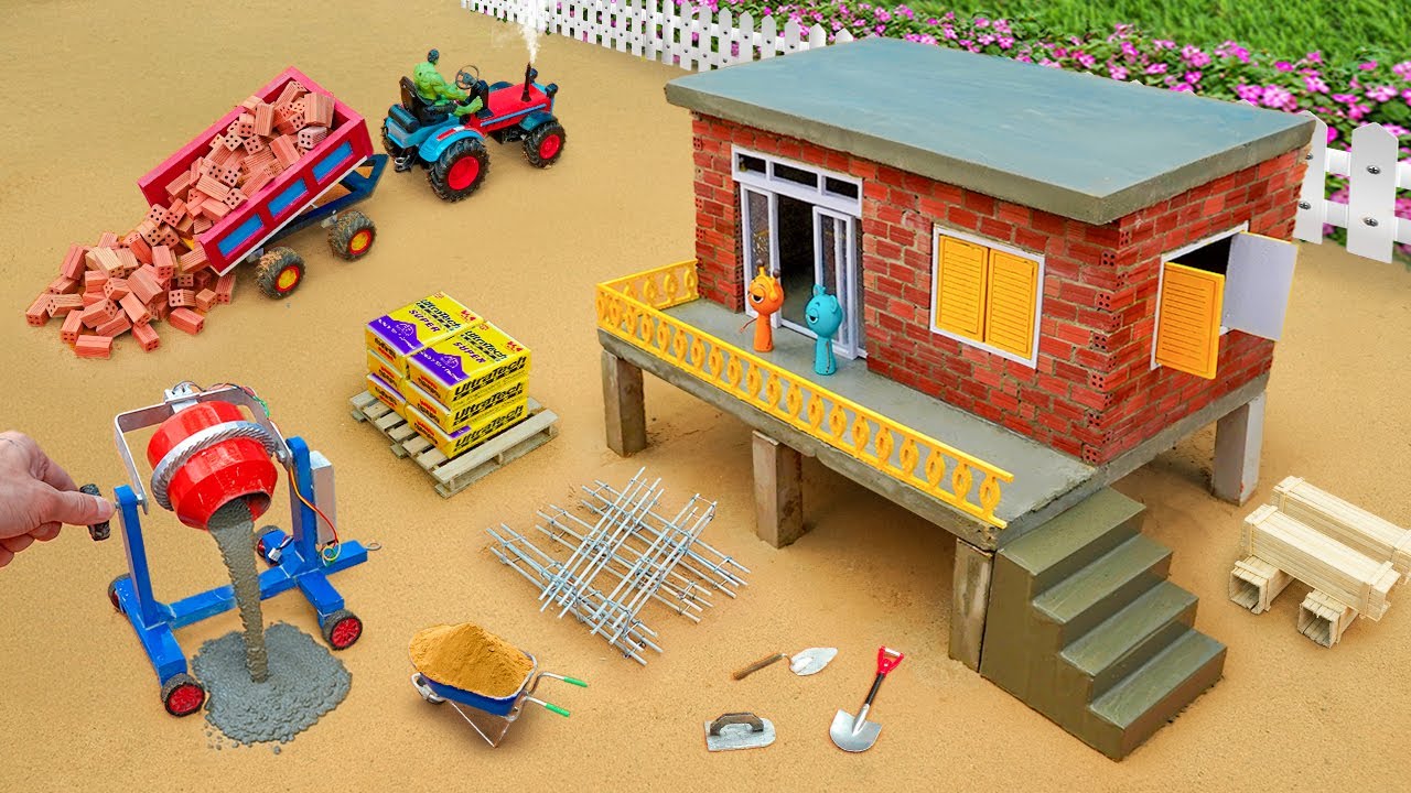 Heavy rain, landslides buried houses - diy mini 2 story house making with bricks science project