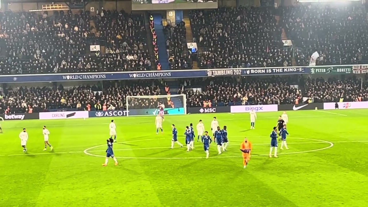 Carefree Chant by Chelsea supporters in the Matthew Harding Lower at Stamford Bridge before Leeds