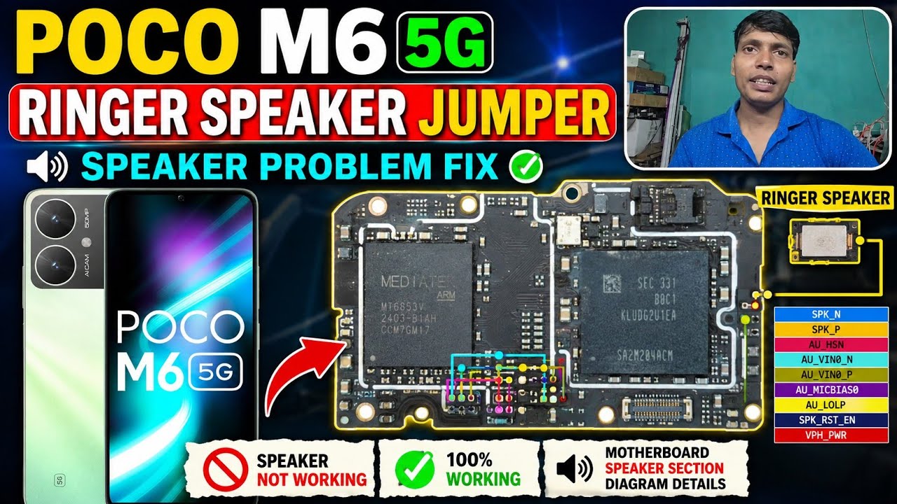 POCO M6 5G Speaker Not Working 🔊Ringer Speaker Jumper |Speaker Problem Fix 🔇DSOS📲Motherboard Diagram