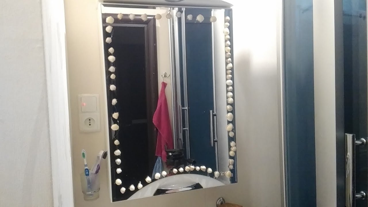 ★ Handmade with seashells on the mirror in the bathroom. Diy room Decor in the bathroom.