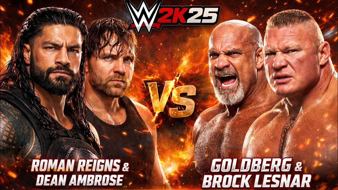 WWE 2K25 Roman Reigns & Dean Ambrose Vs. Goldberg & Brock Lesnar Match 