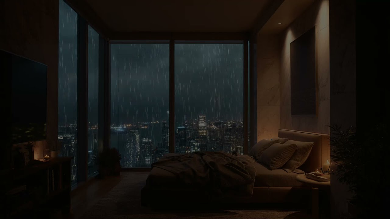 Rain threads through alleys 🎧 turning neon reflections into slow breathing time now
