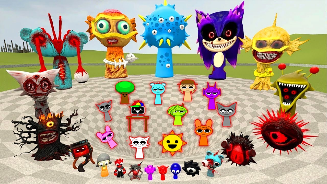 DESTROY SPRUNKI MR SUN MOON TREE FUN COMPUTER ALL PHASE SPARTAN KICKING in BIG FUNNEL GMod