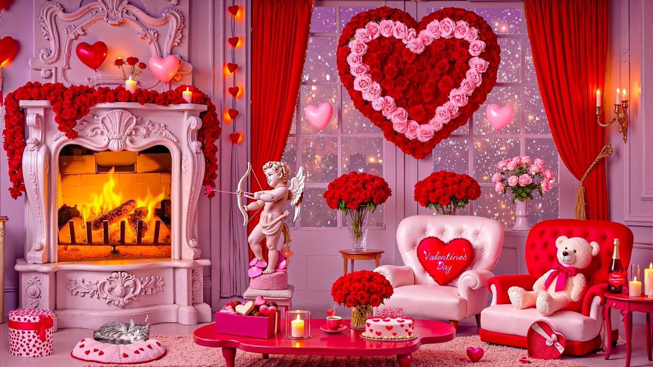 Cozy Valentine's Day Fireplace Ambience 💝 Soft Valentine's Background Music 💘 Valentine's Music 2026
