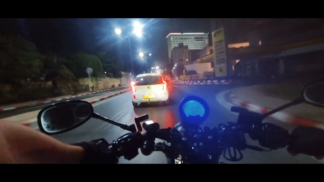 Solo night motocycle riding in Oran City, Algeria.