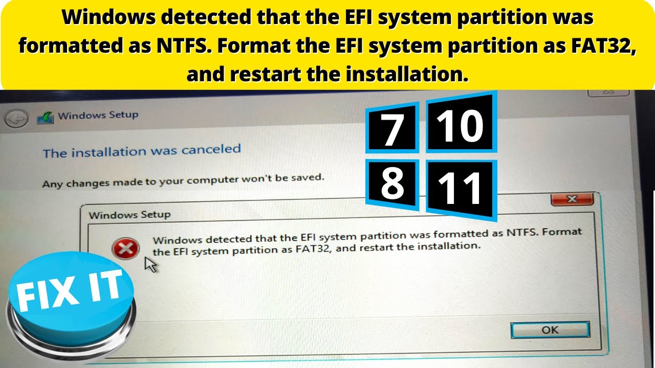 Windows detected that EFI system partition was formatted as NTFS, Format EFI system partition FAT32