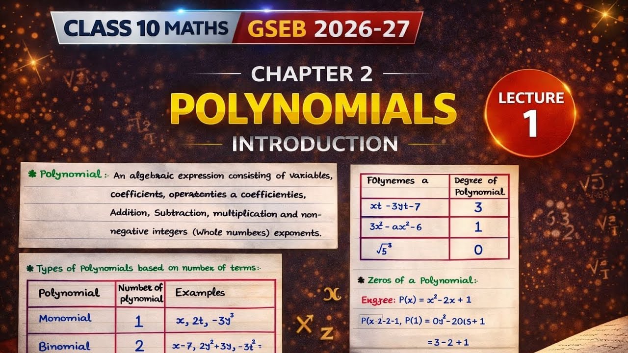 Class 10 Maths | Chapter 2 - Polynomials | Lecture 1 - Introduction | GSEB English Medium 2026 - 27