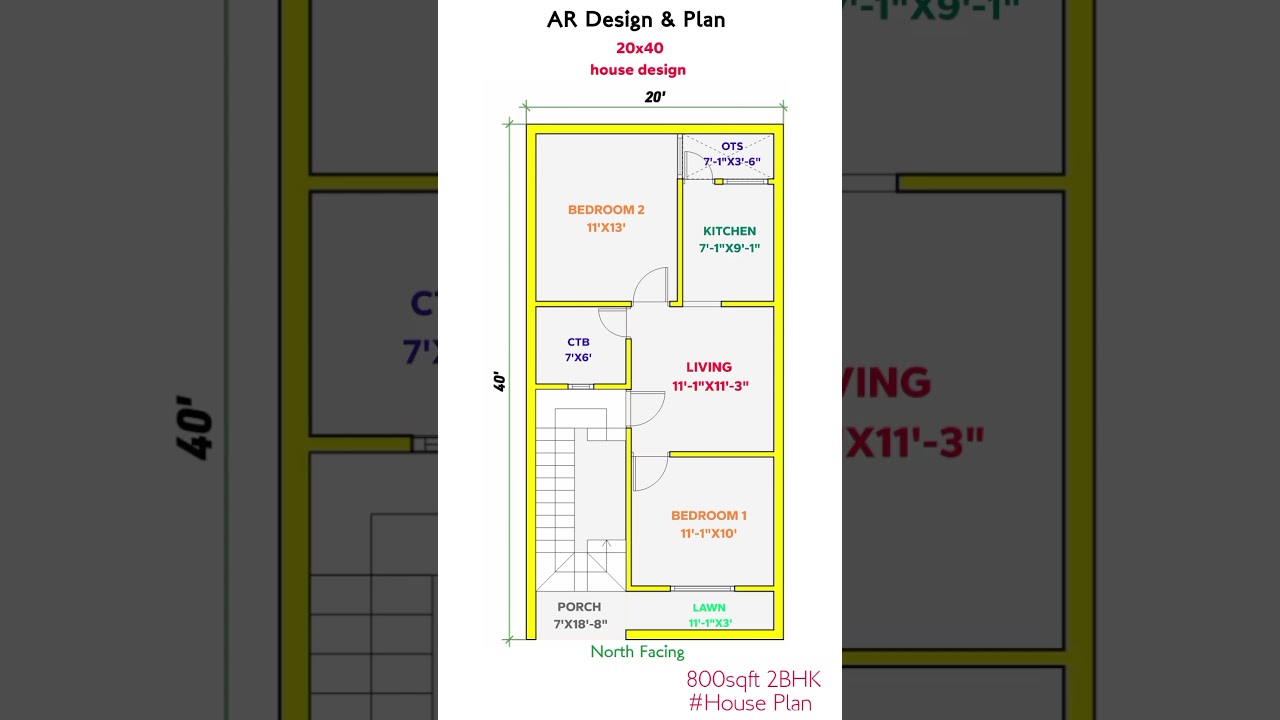 North Facing 800sqft House Design 20x40 House plan #20x45 #housedesign #home