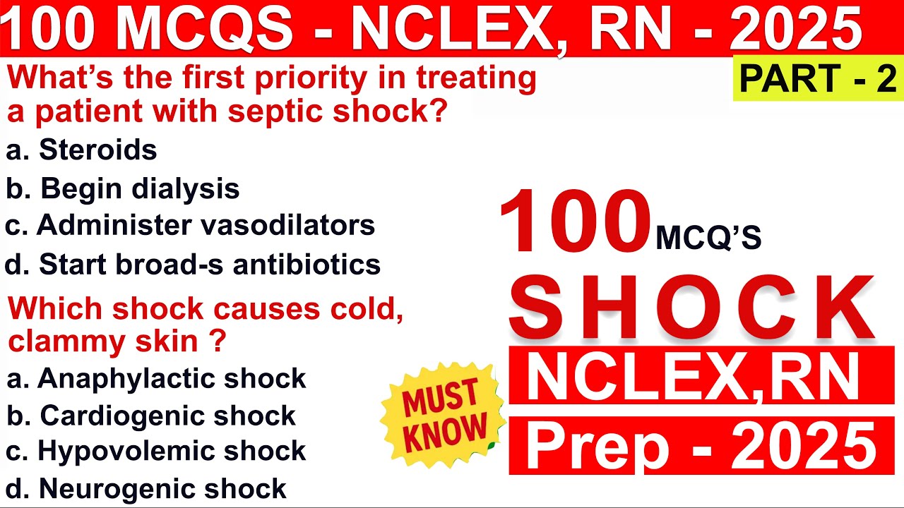 Shock types mcqs | part 2 | mcqs on shock types | shock and its types | shock mcqs nclex | #nclex