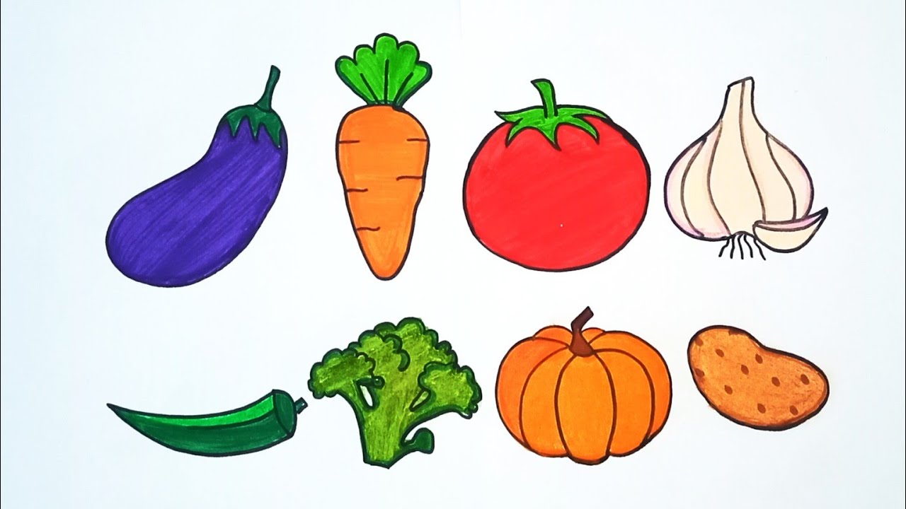 How to draw vegetables | Easy 8 Different vegetables drawing for kids