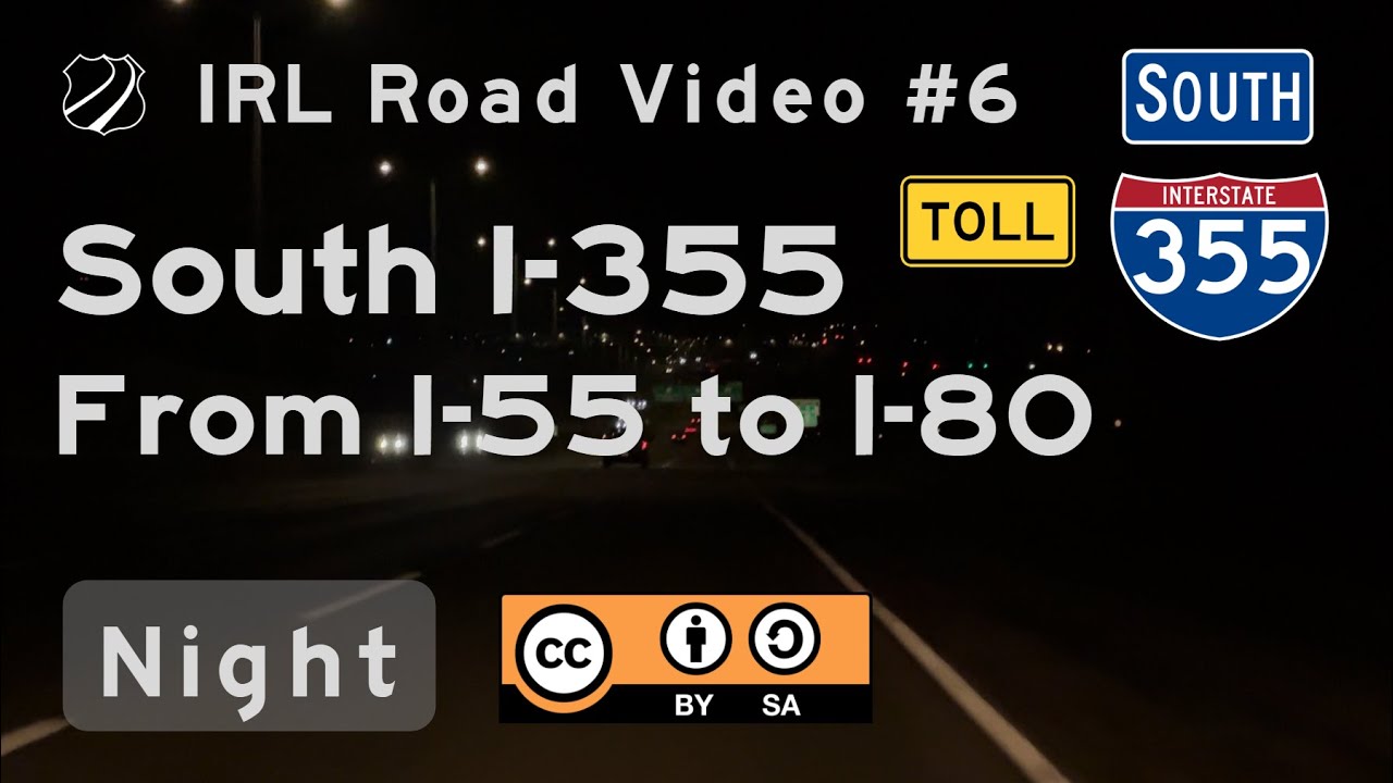 Southbound Interstate 355 Exits 12-0 at Night (Illinois) [CC BY-SA 4.0]