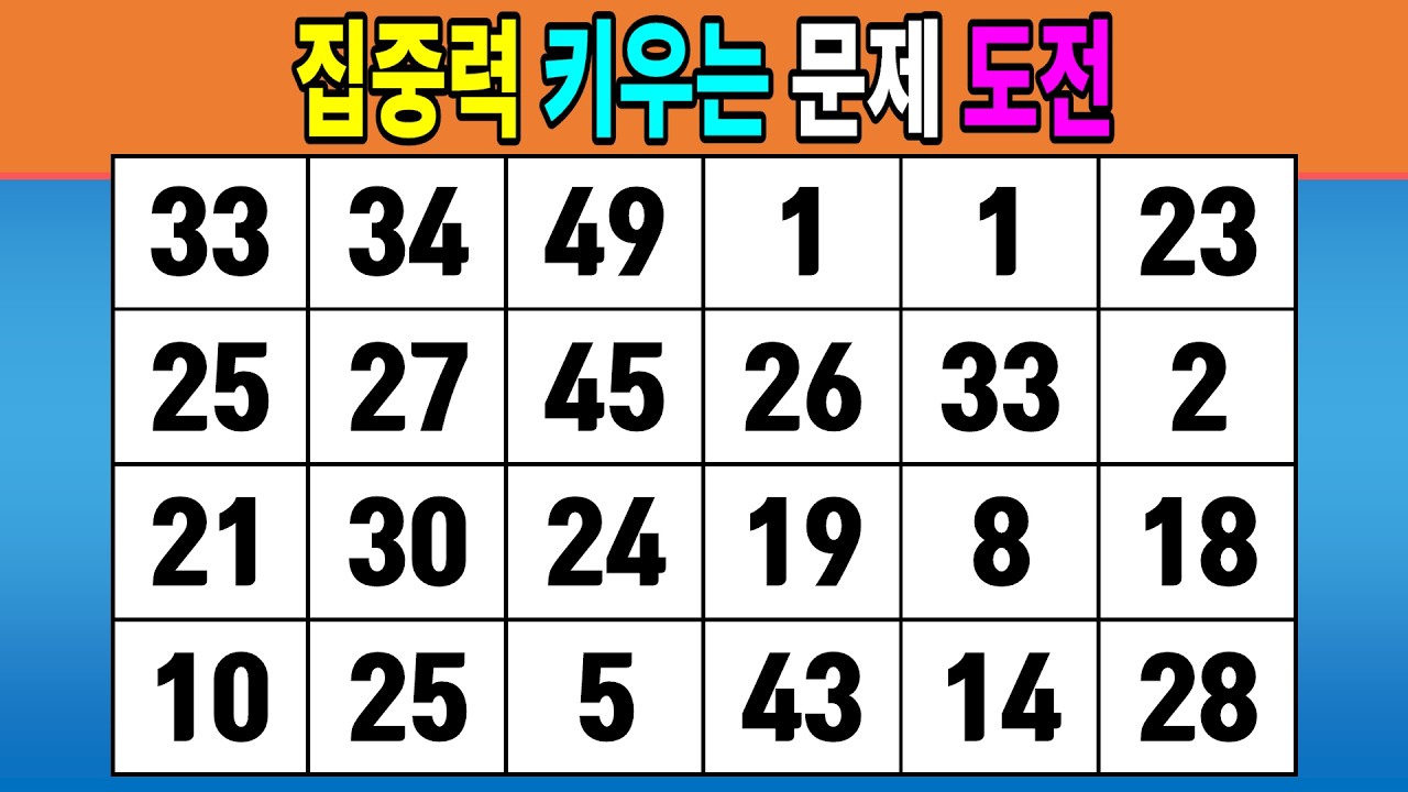 집중력 키우는 문제 도전 #1250 [같은숫자찾기,치매예방퀴즈,치매테스트,숫자퀴즈]