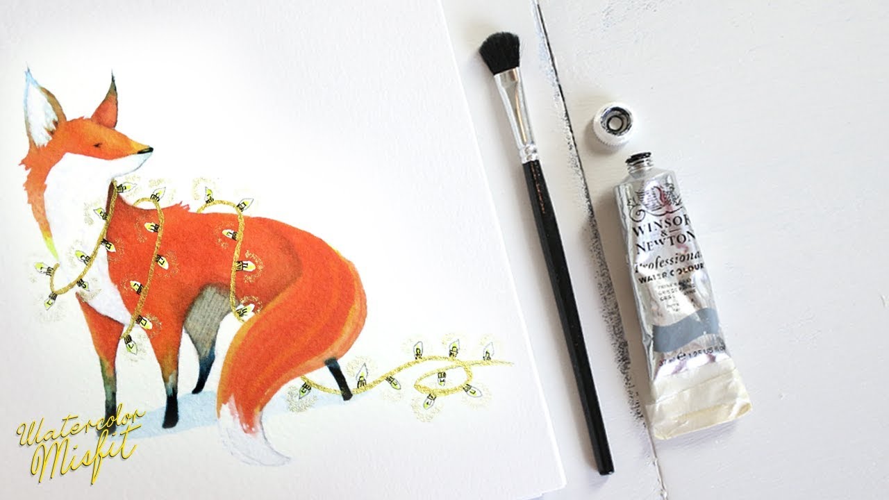 Watercolor Time-lapse Painting of a Christmas Fox