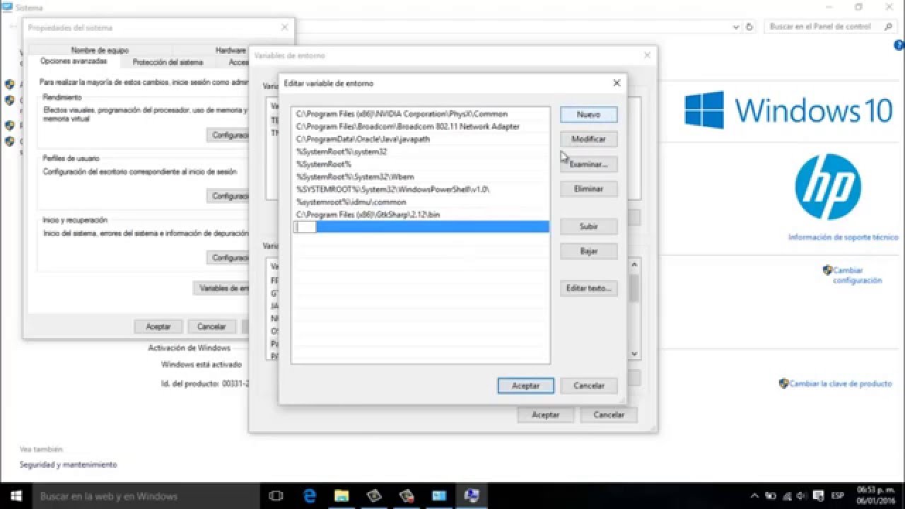 Variables de entorno java windows 10
