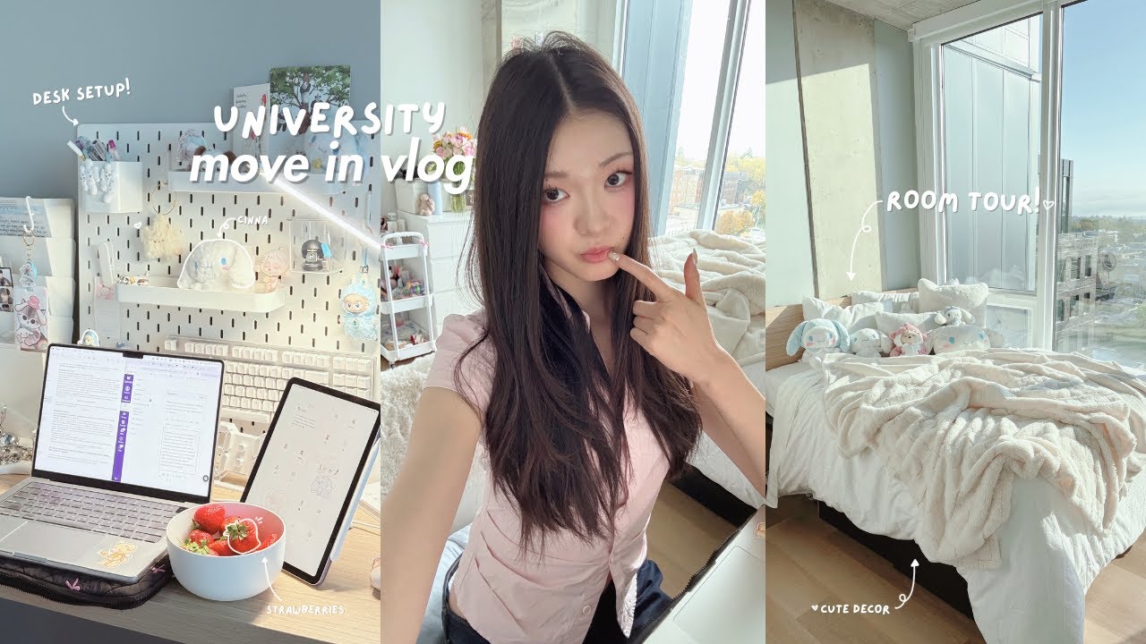 move in vlog 🍓 packing for uni, room tour, shopping, unpacking + decorating, settling in