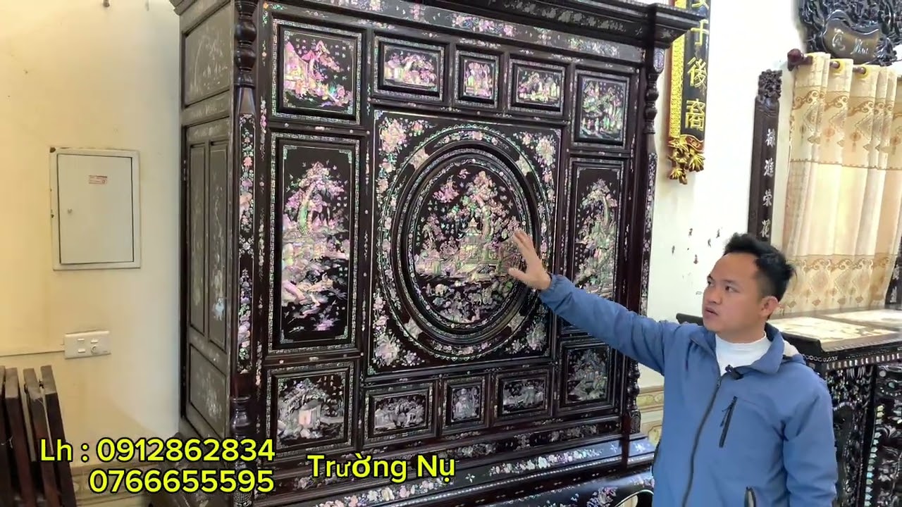 tủ thờ gỗ cẩm lai khảm ốc đỏ , giường lười , bàn trung đường , tủ bầy đồ .