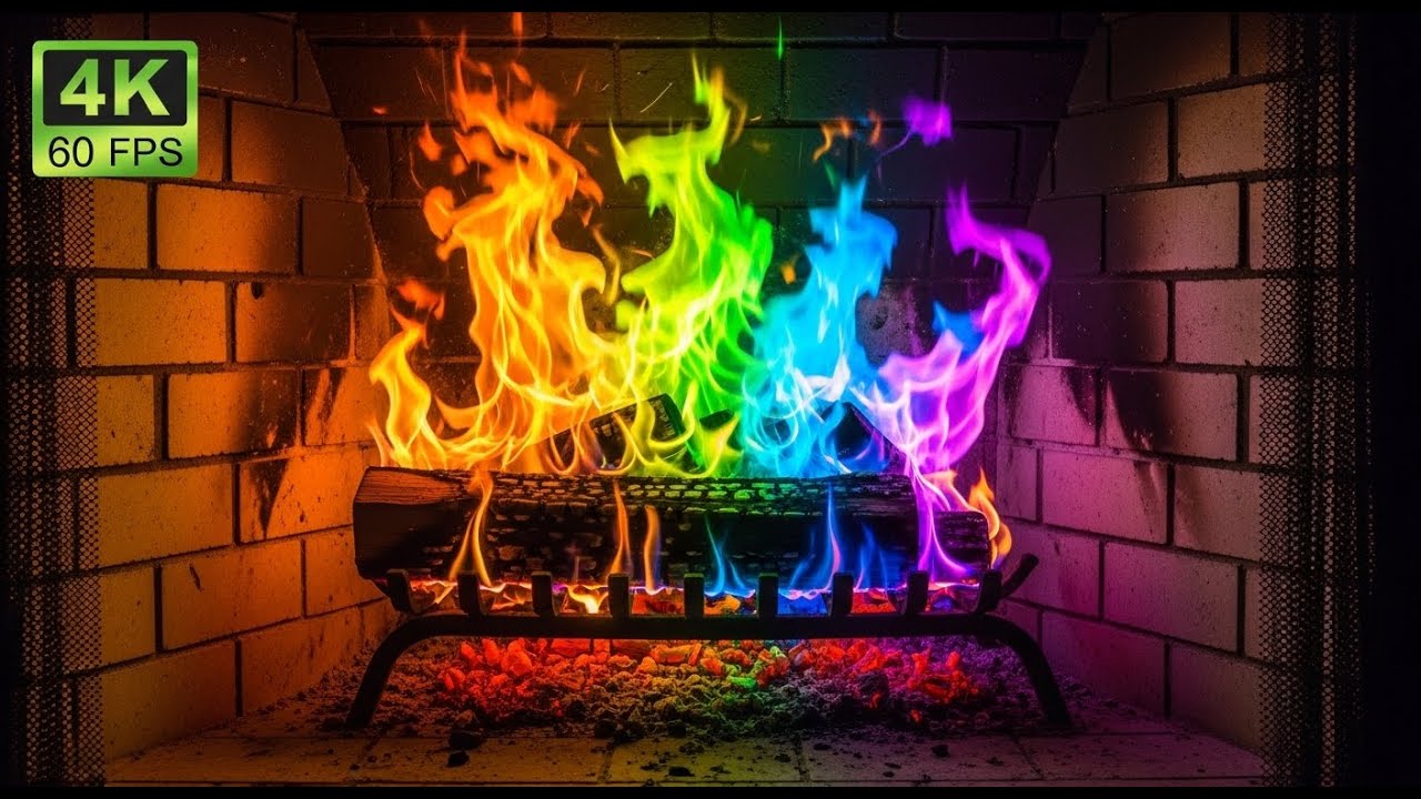 Cozy Fireplace 4K | Fireplace with Crackling Fire Sounds. Rainbow Fireplace Ambience