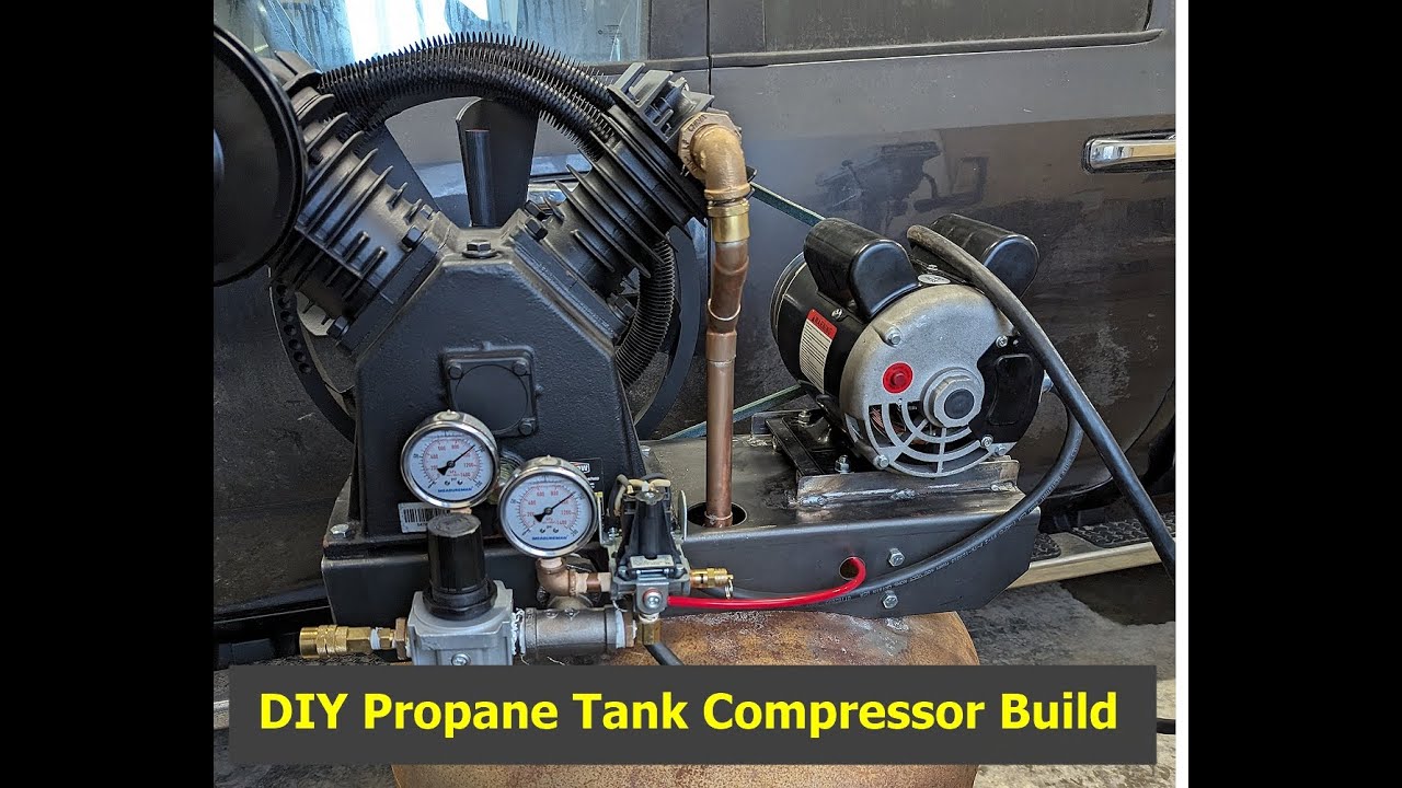 DIY Compressor Build Using a Harbor Freight Pump a Vevor 5HP Motor and 60 Gallon Propane Tank