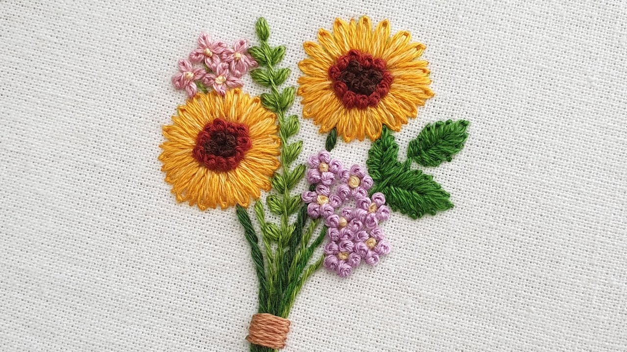 [프랑스 자수] 해바라기 꽃다발 자수 / Sunflower bouquet Embroidery