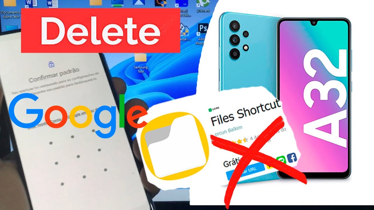 Como Remover Conta Google A32, Android 12, Quando não instala o app Files Shortcut /método no PC