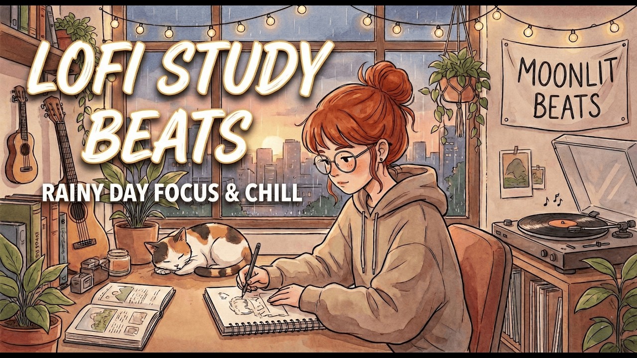 [STUDY WITH ME] Cozy Rainy Night - 1 Hour Deep Focus Study (Pomodoro Timer 25/5) - Capycapy lofi #4