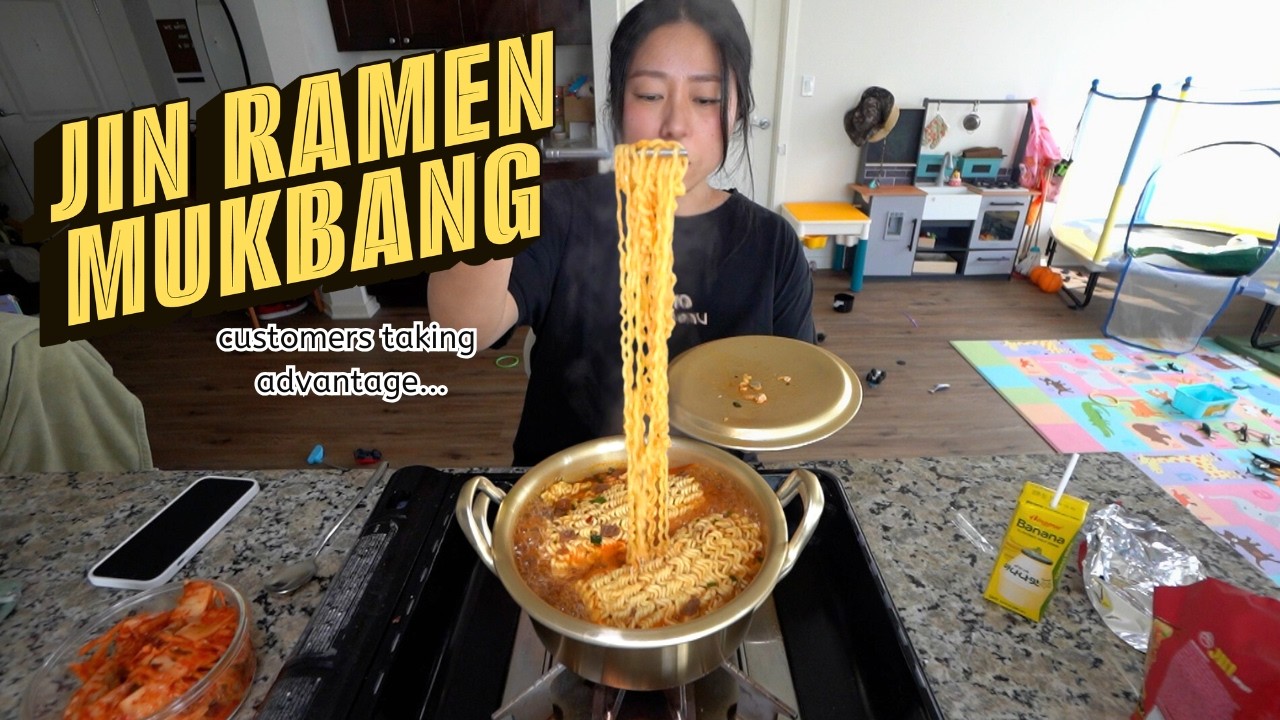 (мукбанг) ​​JIN RAMEN x2 с участием разгневанных клиентов.