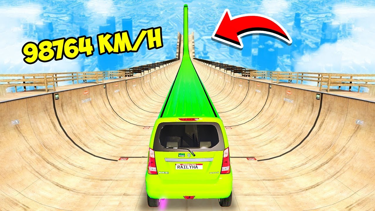 СПУСК БЕЗ ТОРМОЗОВ НА САМОМ ДЛИННОМ ЛИМУЗИНЕ MARUTI SUZUKI WAGON R ПО ТРАМПЛИНУ В ГТА 5