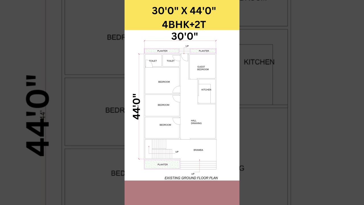 30x44 house plan, 30 by 44 feet 4 bhk home design, 30*44 ghar ka design 