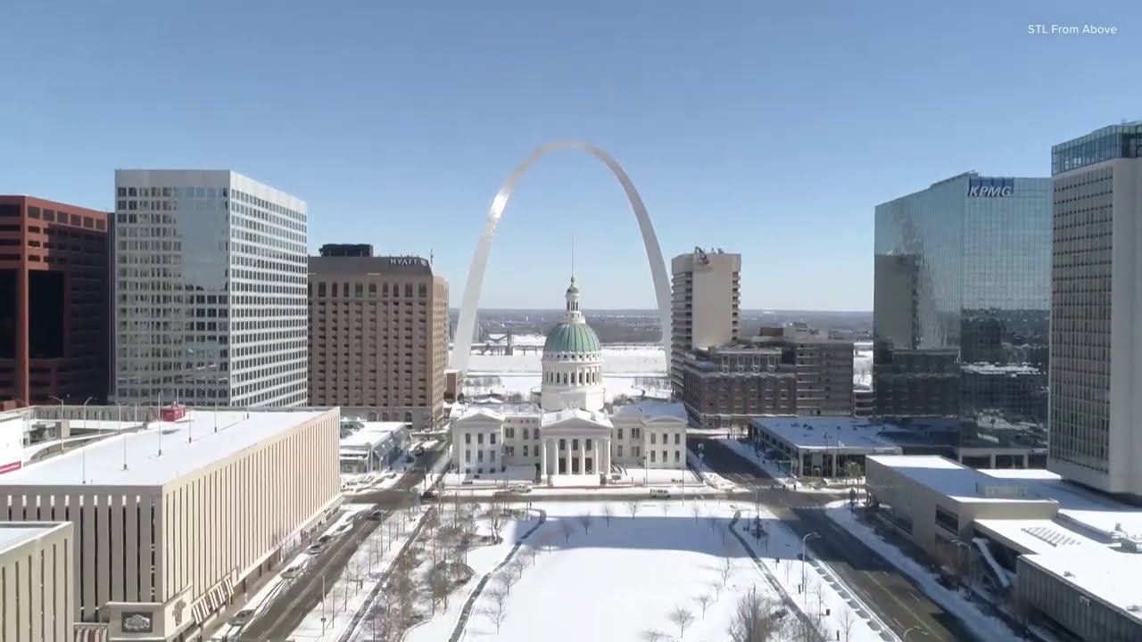 Drone video captures snow-covered St. Louis