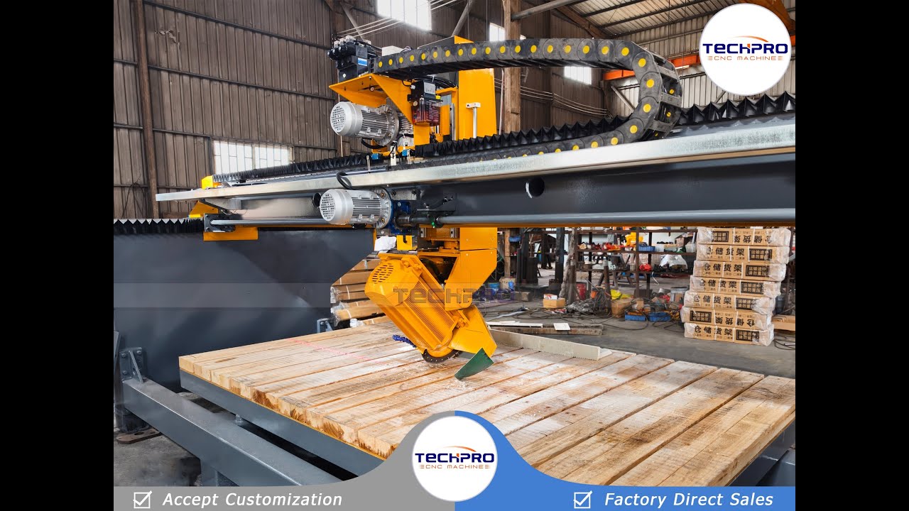 TechPro 3 Axis Bridge Saw Stone Cutting Machine For Vertical and Bevel Cutting
