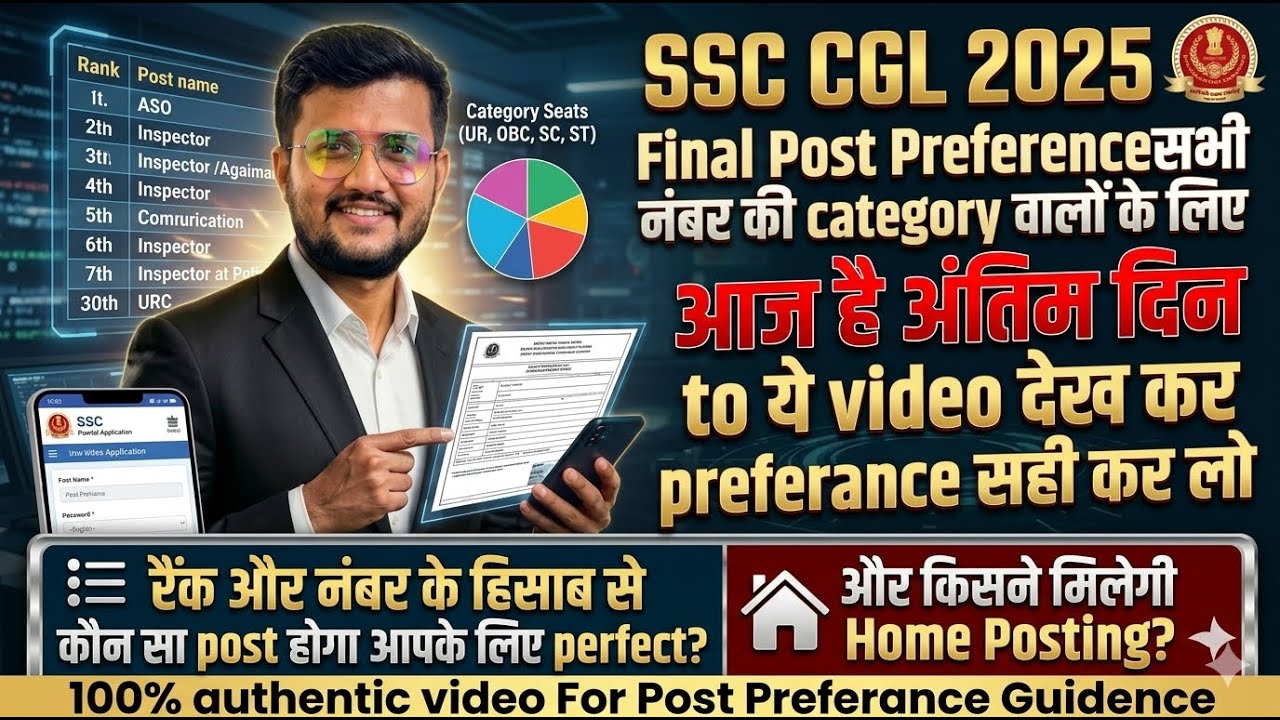 SSC CGL 2025 Final Post Preference | Rank & Category Wise Best Post | Last Date Today | सही Post Pre