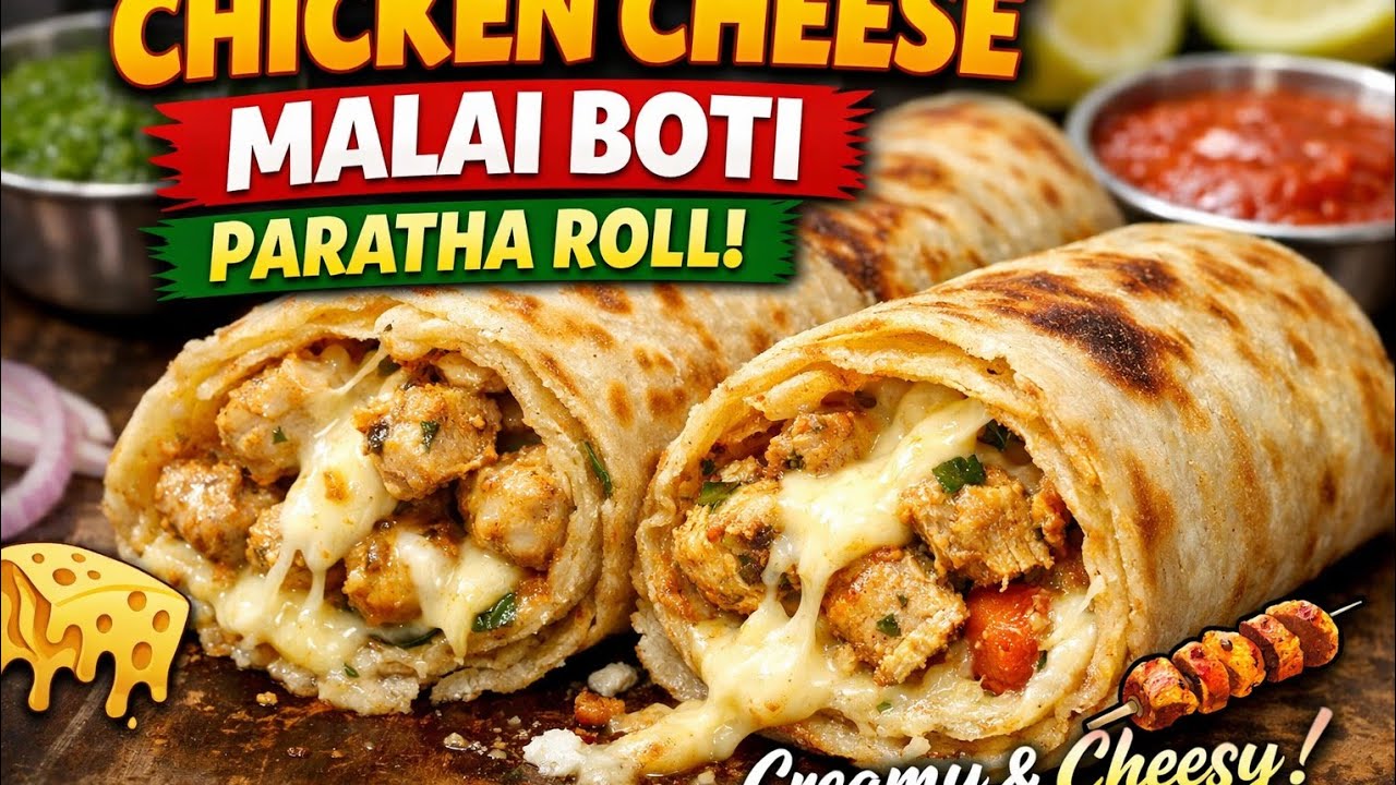 Chicken Cheese Malai Boti Paratha Roll | Creamy, Cheesy & Juicy Street Style Roll